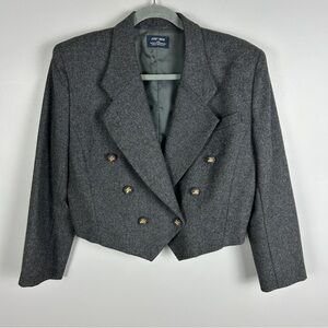 JUST BIGI‎ 100% Wool Cropped Military Inspired Blazer Charcoal Grey Size Medium